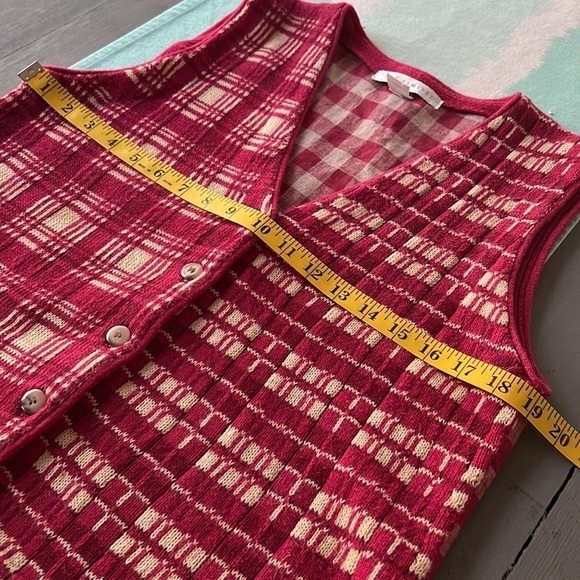 The Limited Plaid Check‎ Print Linen Cotton Blend Sleeveless Sweater Vest - Picture 4 of 6